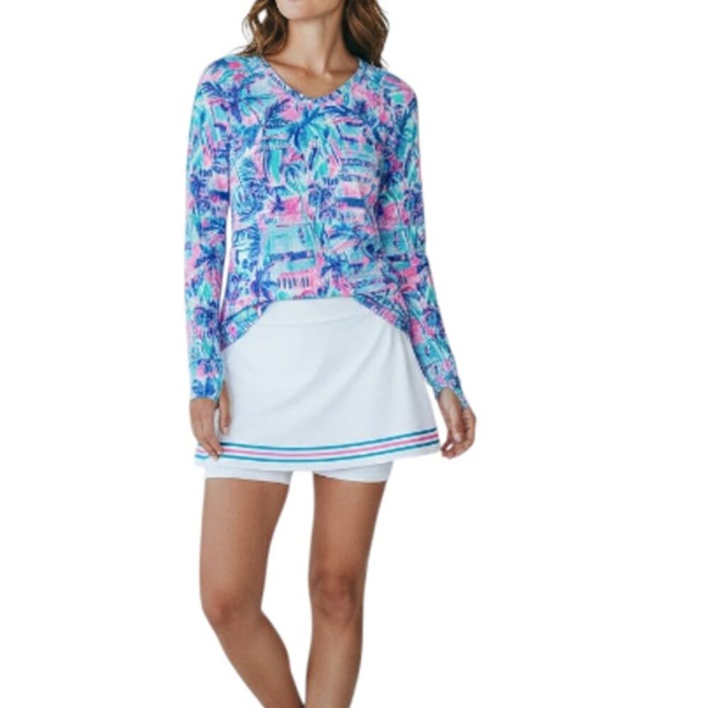 LILLY PULITZER Tarah Luxletic SunGuard Top M Ravello Blue Perfect Match Tennis